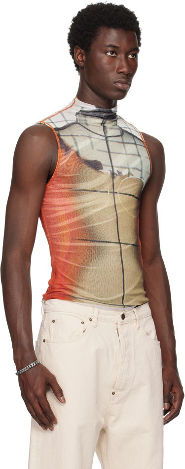 Tielko Jean Paul Gaultier Jean Paul Gaultier 'The Fire' Printed Mesh Tank Top Oranžová | 25/03-W-TO307-M003P-150100, 1