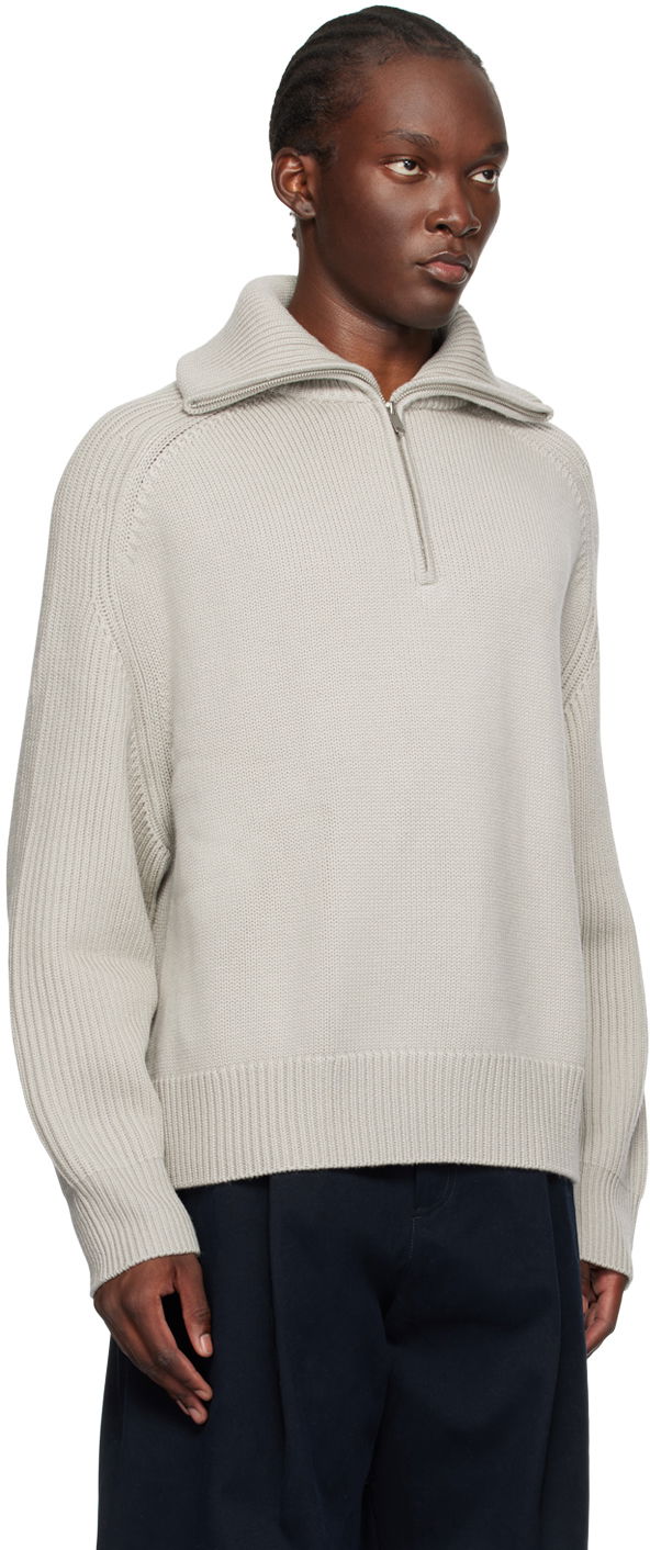 Sveter Studio Nicholson Studio Nicholson Level Half-Zip Knit Sweater Šedá | LEVEL SNM - 1231, 1