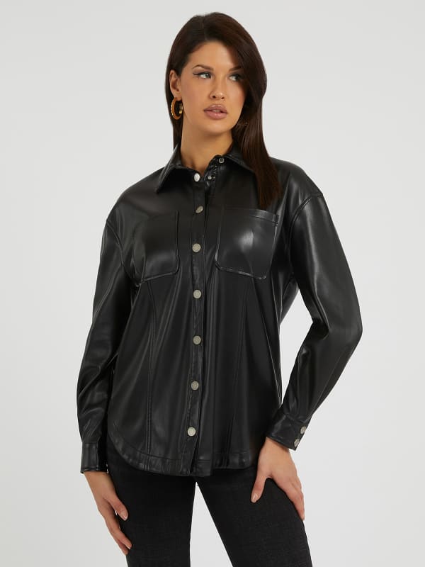 Košeľa GUESS Faux Leather Čierna | W3YH57WF8Q0, 0