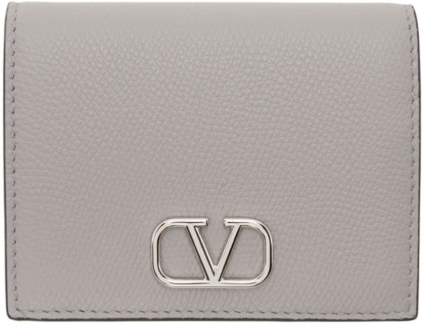 Garavani Gray Compact VLogo Signature Grainy Calfskin Wallet