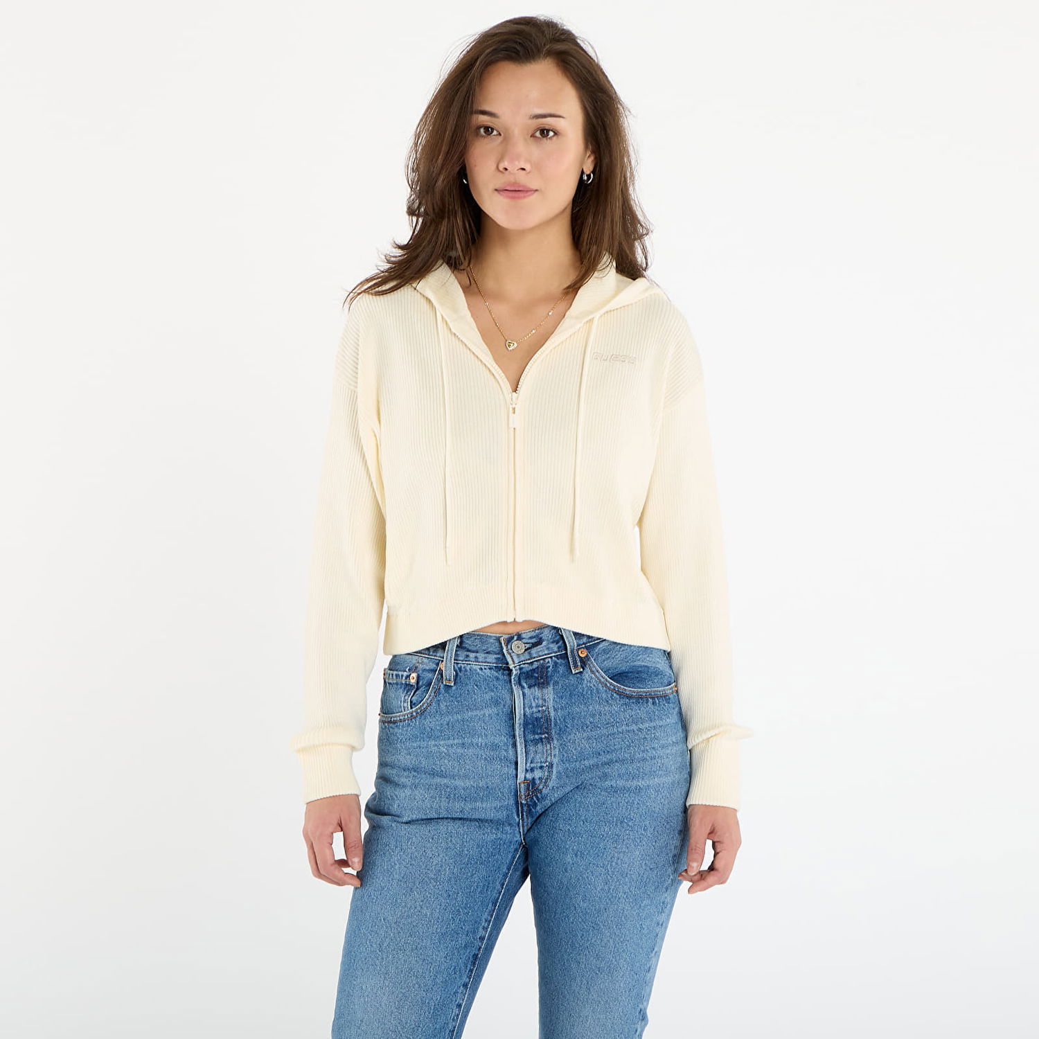 Mikina GUESS Flaminia Ribbed Zipped Hoodie Biela | V5BR05Z3JD2-G047, 0