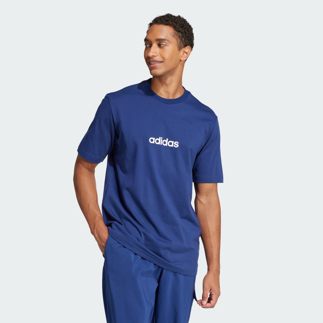 Tričko adidas Performance Essentials Linear Single Jersey T-Shirt Modrá | JE8999, 0