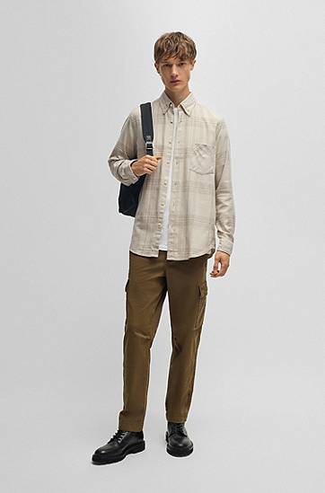 Košeľa BOSS Regular-Fit Cotton Flannel Shirt Béžová | 50530843, 1