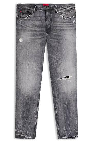 Džínsy BOSS Tapered-Fit Distressed Denim Jeans Šedá | 50542703, 0