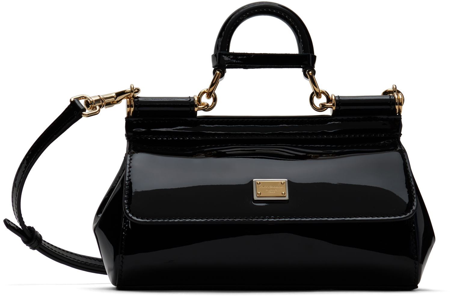 Kabelka Dolce & Gabbana Dolce&Gabbana Small Sicily Patent Leather Handbag Čierna | BB7116 B1471, 0
