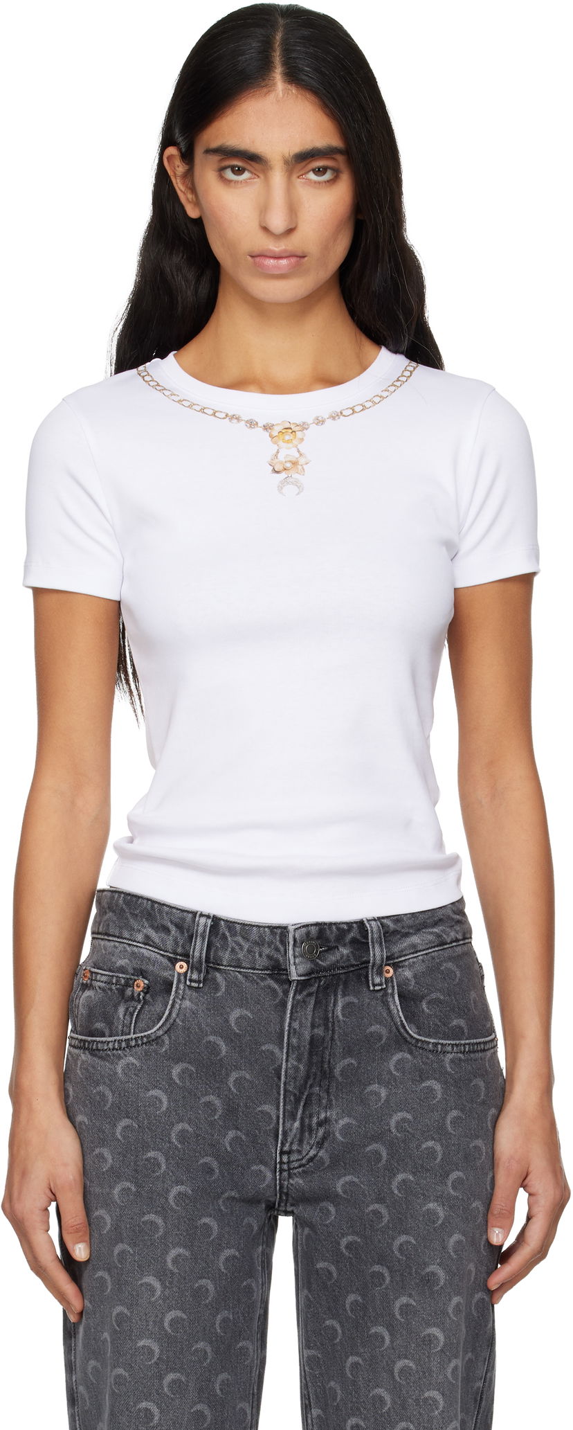 Tričko Marine Serre Trompe L'Oeil Jewelry Jersey Baby Fit T-shirt Biela | WTT012ACJER0092