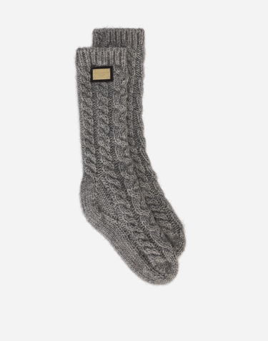 Ponožky Dolce & Gabbana Dolce & Gabbana Cable Knit Wool Socks with Logo Tag Šedá | LBKA80JCVK0N0634, 0