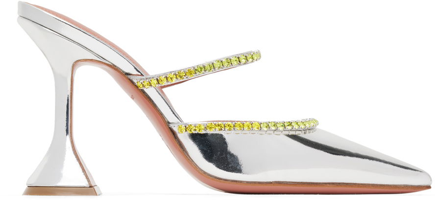 Tenisky a topánky Amina Muaddi Metallic Leather Mules With Rhinestone Trim Metalická | GILDA MULE OMBRE CL MIRROR, 0
