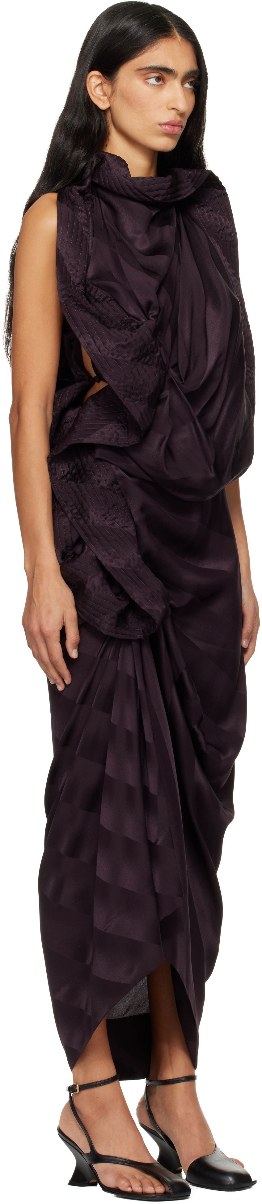 Šaty Dries Van Noten Dries Van Noten Draped Silk Maxi Dress Fialová | 252-011073-2035, 1