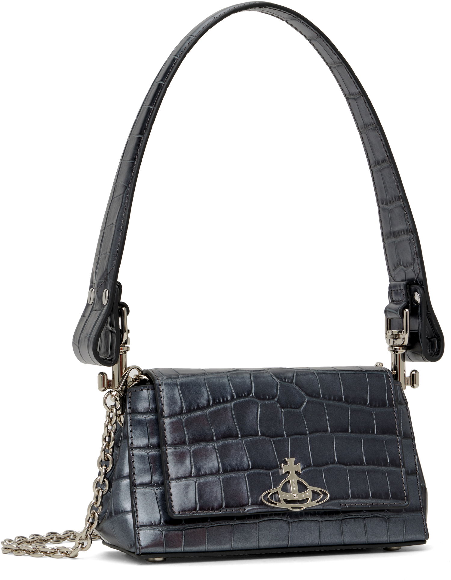 Kabelka Vivienne Westwood Vivienne Westwood Hazel Small Crocodile-Embossed Bag Šedá | 46030001W-L00A2-, 1