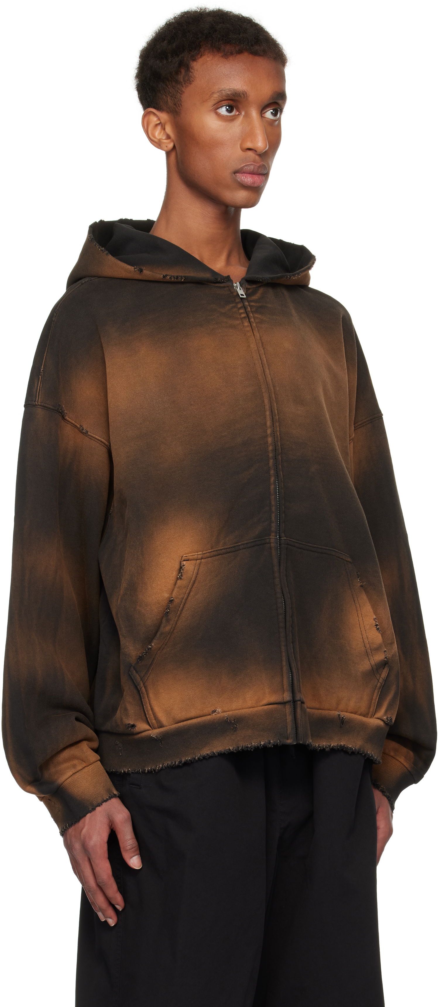 Mikina We11done We11done Distressed Zip-Up Hoodie Hnedá | WD-TJ3-24-833-U-BK, 1