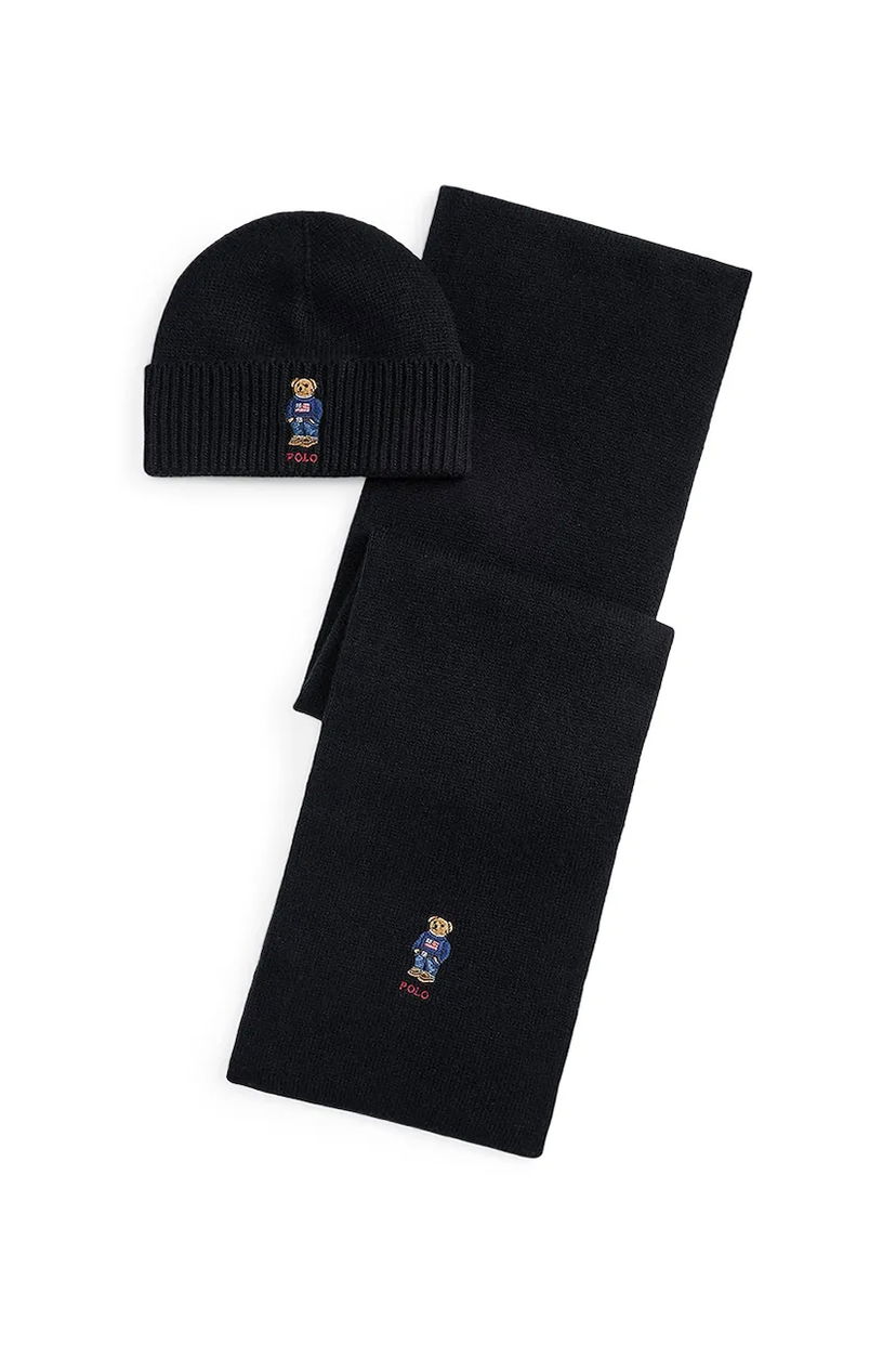 Šál Polo by Ralph Lauren Polo Bear Wool Blend Beanie and Scarf Set Čierna | 449P02050
