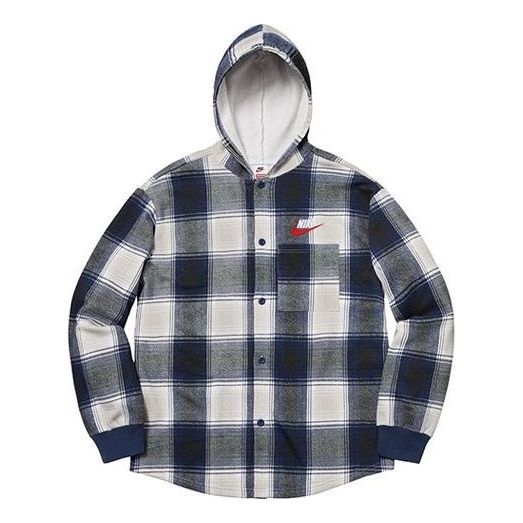 Košeľa Supreme Plaid Hooded Sweatshirt Modrá | SUP-FW18-517