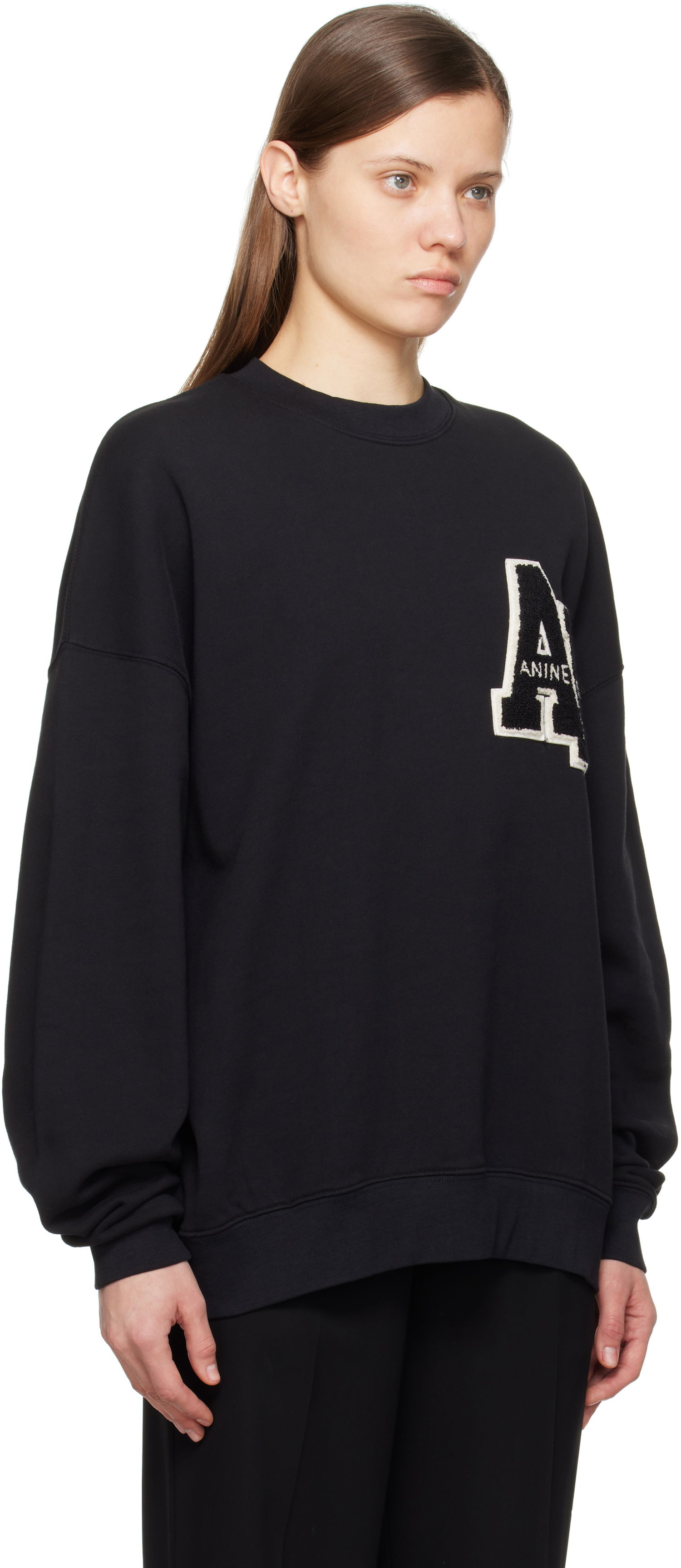 Sveter Anine Bing Anine Bing Miles Oversized Letterman Sweatshirt Čierna | A-08-10074-BLK1, 1