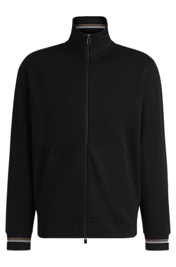 Sveter BOSS Regular-Fit Mercerized Cotton Sweatshirt with Striped Cuffs Čierna | 50531855, 0