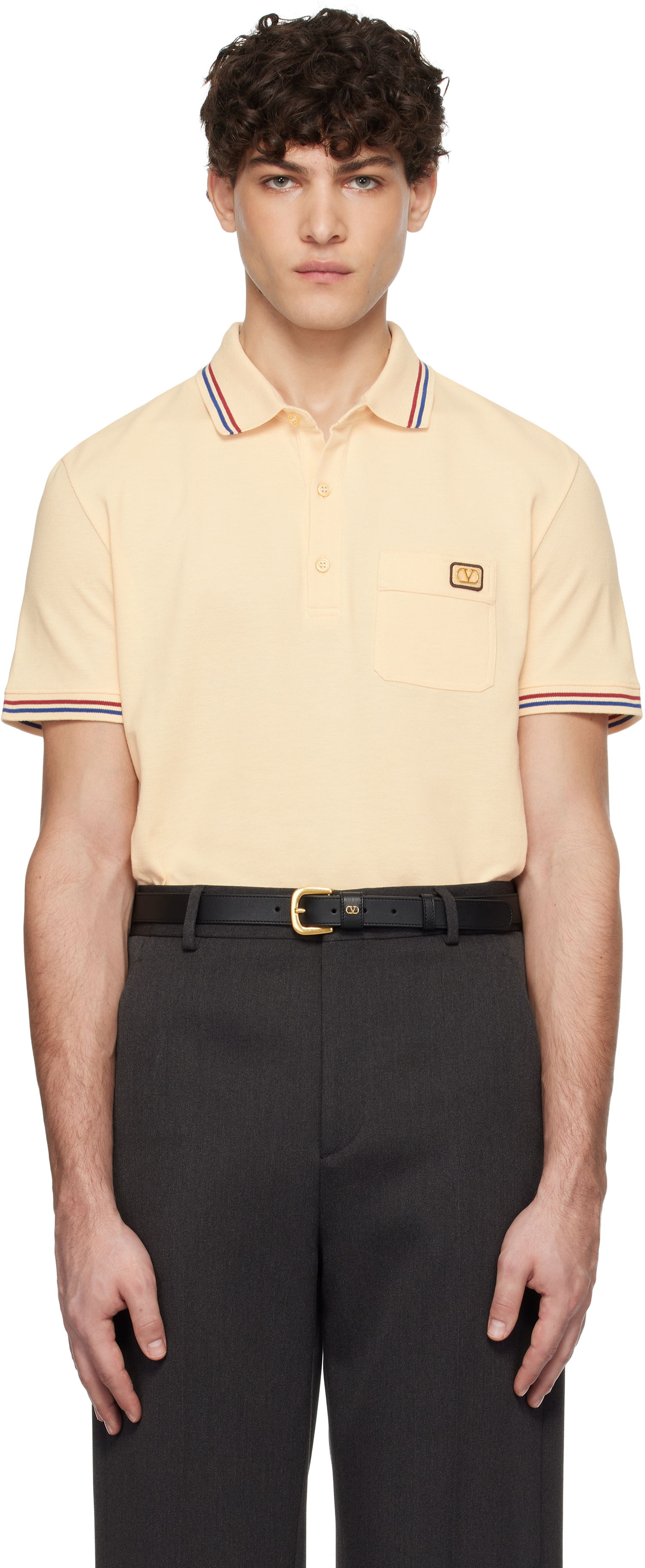 Polo tričko Valentino Signature Logo-Appliquéd Cotton-Piqué Polo Shirt Béžová | 6V3MH01KAQJ, 0