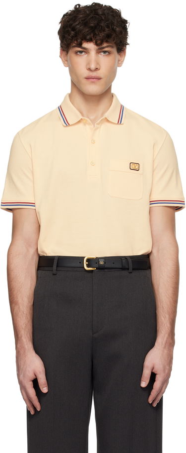 Polo tričko Valentino Signature Logo-Appliquéd Cotton-Piqué Polo Shirt Béžová | 6V3MH01KAQJ, 0