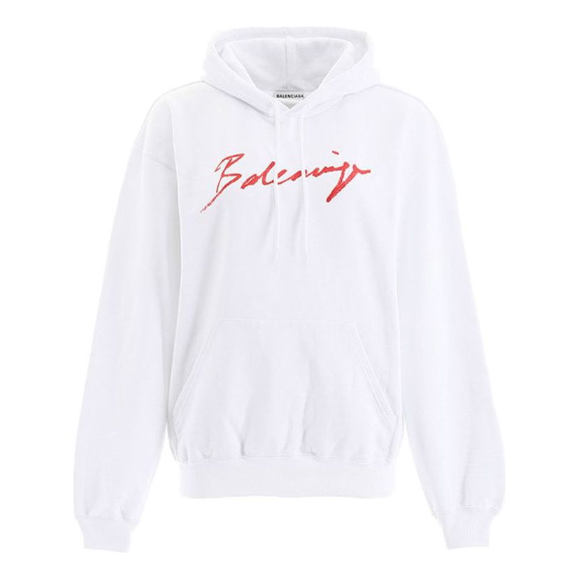 Mikina Balenciaga Balenciaga Logo Print Hoodie Biela | 583215TFV649783
