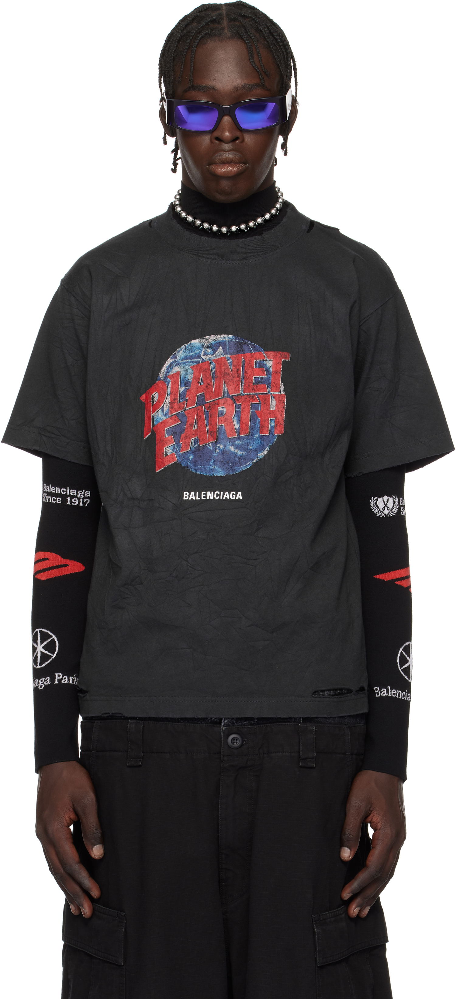 Tričko Balenciaga Oversized 'Planet Earth' Graphic T-Shirt Čierna | 808003TRVC91055, 0