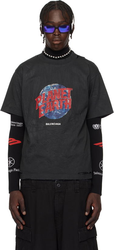 Tričko Balenciaga Oversized 'Planet Earth' Graphic T-Shirt Čierna | 808003TRVC91055, 0