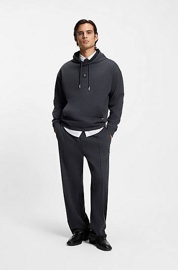 Tepláky BOSS Relaxed-fit tracksuit bottoms with pintuck pleats Šedá | 50553432, 1