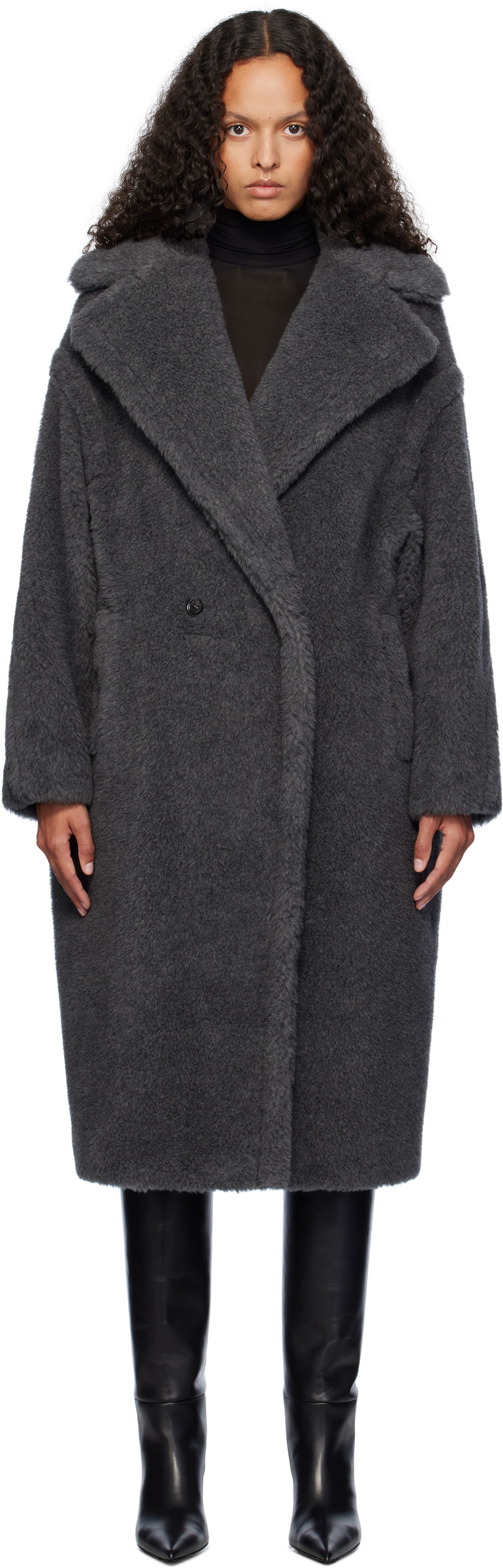 Kabáty Max Mara Max Mara Teddy1 Faux-Fur Coat Šedá | 2421016052600 MM10502, 0