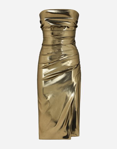 Šaty Dolce & Gabbana Foiled Satin Strapless Calf-Length Dress Metalická | F6DHITFURMTS0997, 0