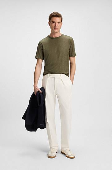 Tričko BOSS BECKHAM x BOSS Linen T-Shirt Zelené | 50552243, 1