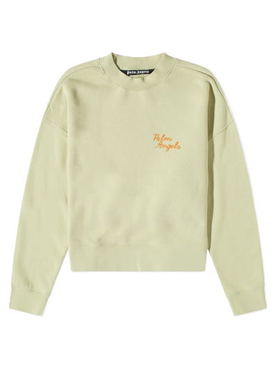 Sveter Palm Angels Back Spray Palm Embroidered Logo Crewneck Zelené | PMBA026F22FLE0085155