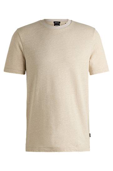 Tričko BOSS Regular-Fit Cotton and Linen T-Shirt Béžová | 50537488, 0