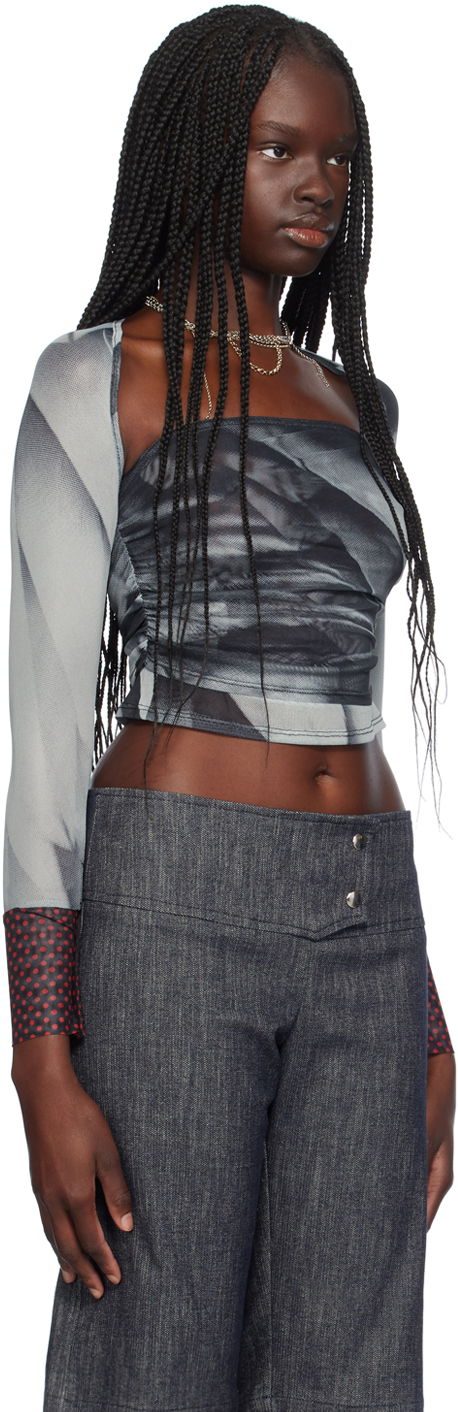 Tielko Miaou Miaou Iris Print Long Sleeve Cropped Top Šedá | 7112PM2FTR, 1