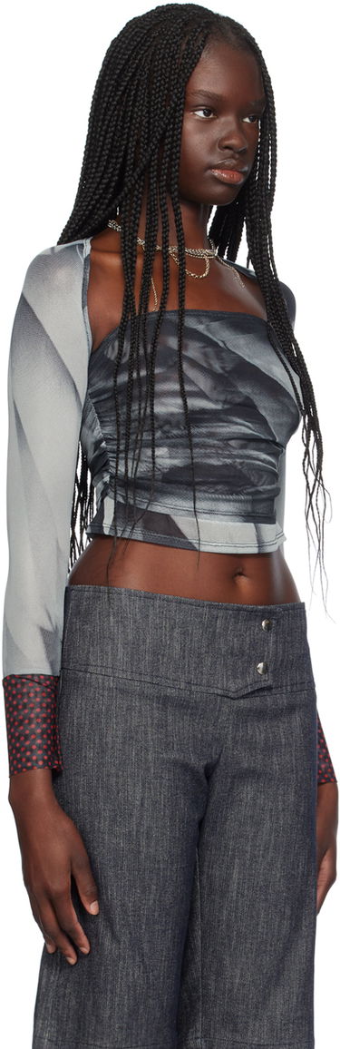 Tielko Miaou Miaou Iris Print Long Sleeve Cropped Top Šedá | 7112PM2FTR, 1