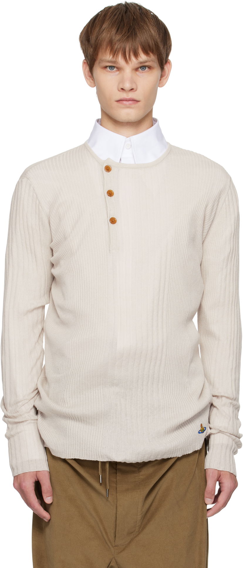 Sveter Vivienne Westwood Vivienne Westwood Tegan Henley Knit Top Béžová | 2701002N-Y003M-