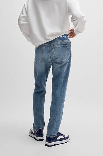 Džínsy BOSS Tapered-Fit Stonewashed Jeans Modrá | 50529220, 1