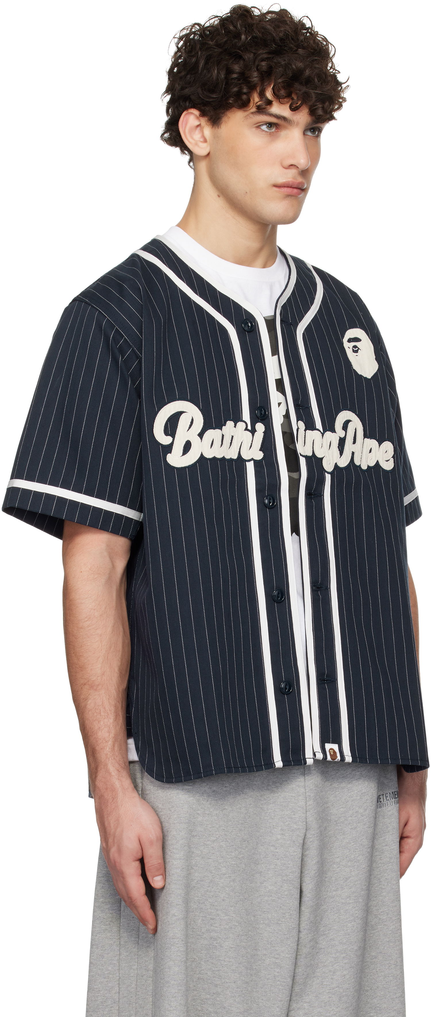 Dres BAPE Pinstripe Baseball Jersey Shirt Navy | 001SRK801001M, 1