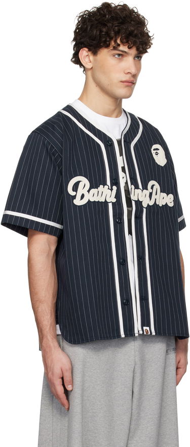 Dres BAPE Pinstripe Baseball Jersey Shirt Navy | 001SRK801001M, 1