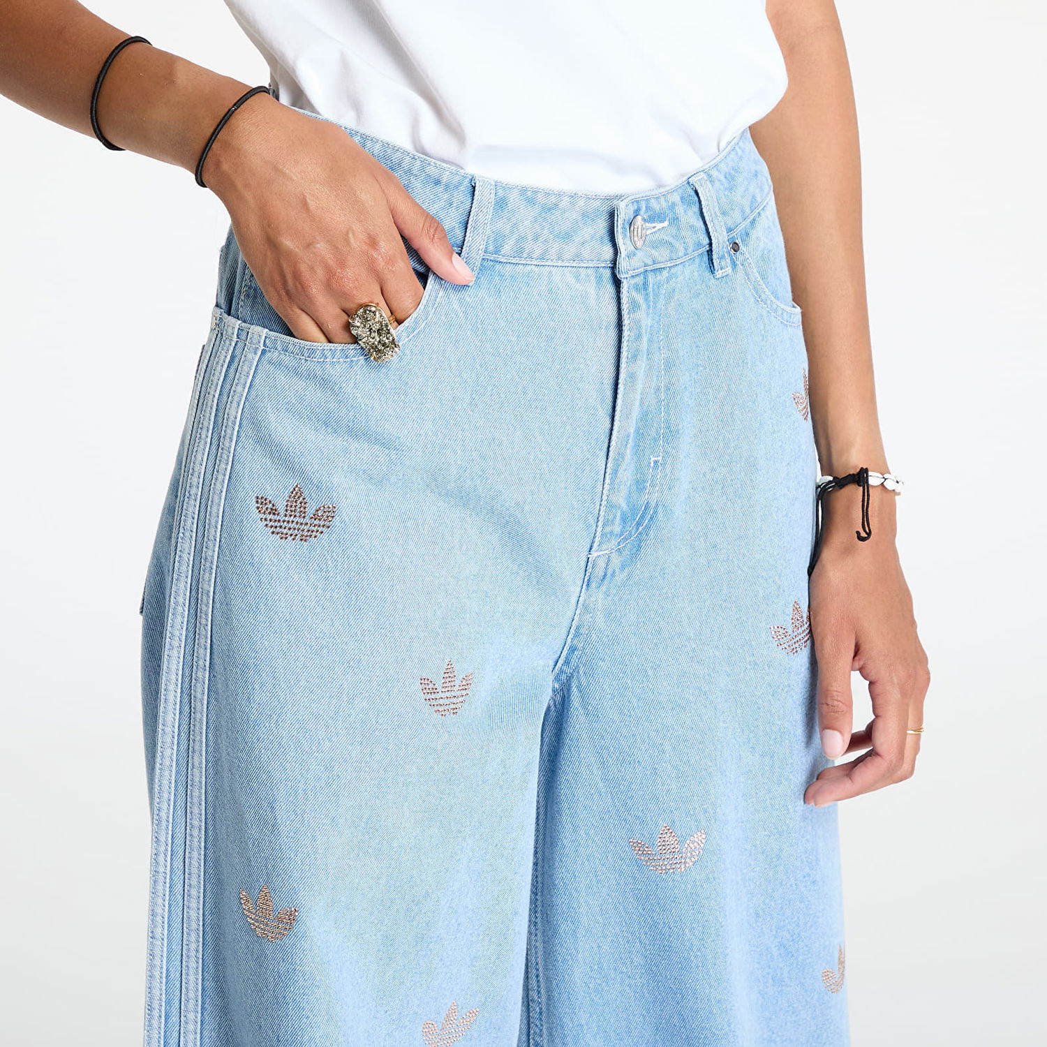 Džínsy adidas Originals Denim Pant Rhinestone Clear Blue Modrá | JN3020, 1