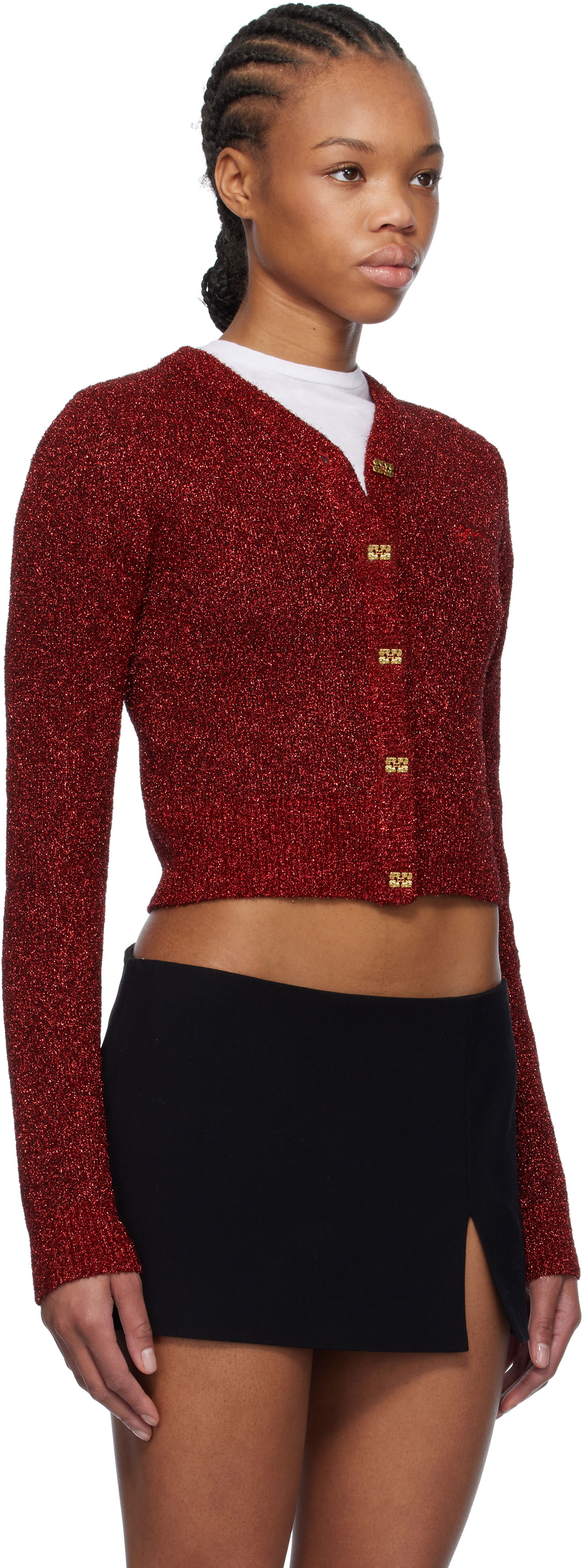Sveter GANNI Ganni Sparkle Short Cardigan Červená | K2367, 1