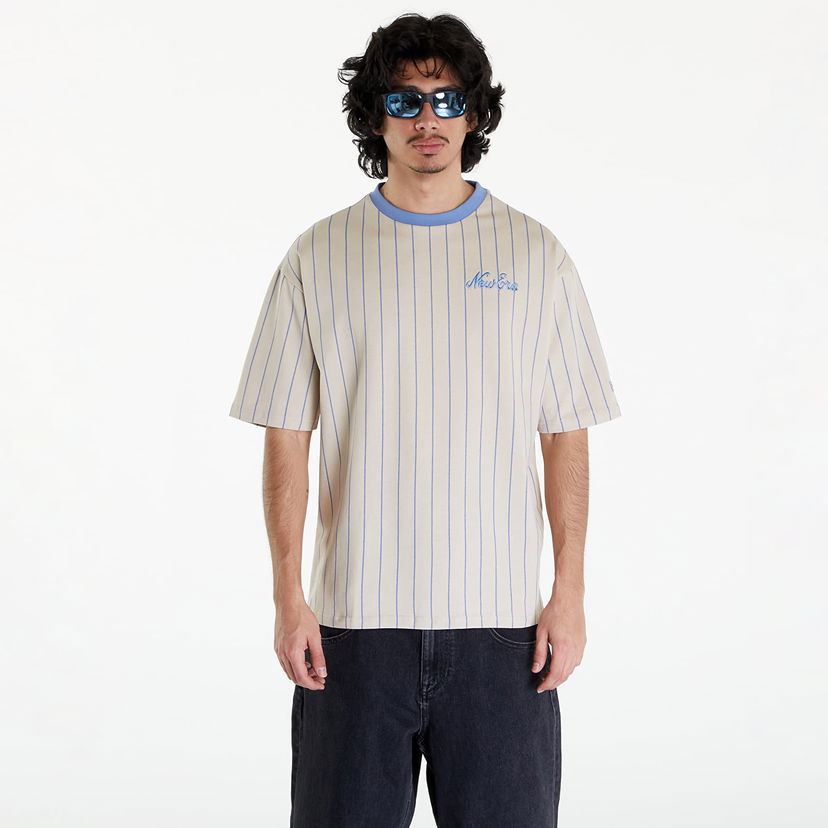 Tričko New Era Pinstripe Oversized T-Shirt UNISEX Béžová | 60435410