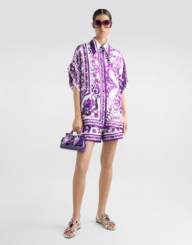Košeľa Dolce & Gabbana Dolce & Gabbana Majolica-Print Twill Short Sleeve Shirt Fialová | F5T52THI1TKIP3TN, 1