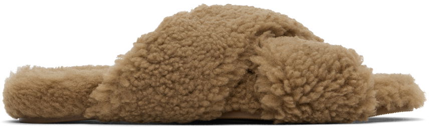 Oblečenie Yves Salomon Yves Salomon Curly Merino Slippers Hnedá | 25W23WAA162XXMECL, 0