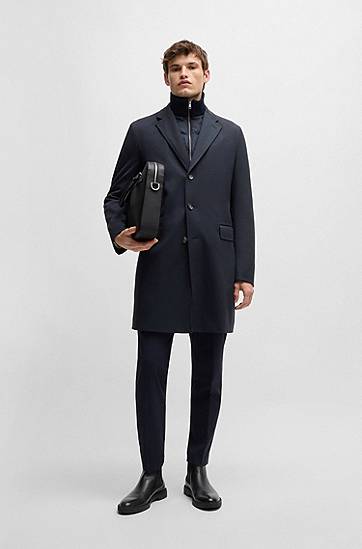 Kabáty BOSS Wool-Blend Coat with Zip-Up Inner Navy | 50502255, 1