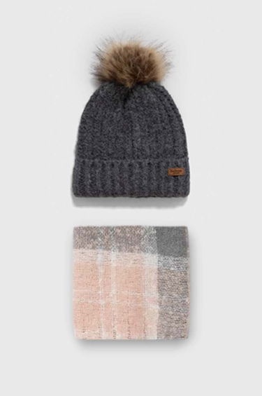 Kulicha Barbour Knitted Pom-Pom Beanie Hat and Scarf Set Šedá | LGS0077, 0