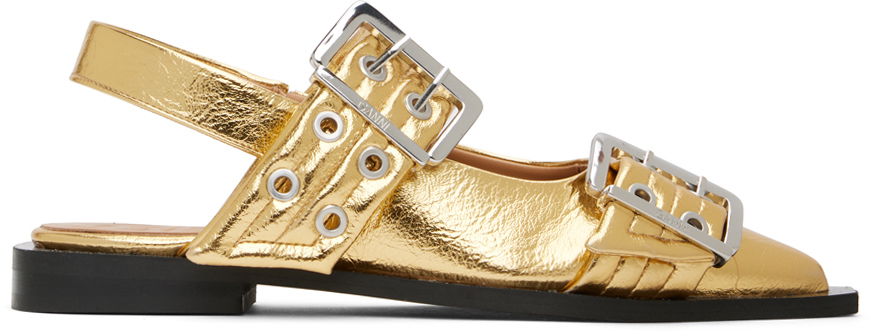 Starostlivosť o obuv GANNI GANNI Buckle Ballerina Flats Metalická | S2861, 0