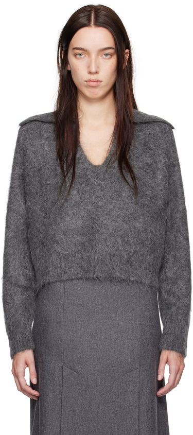 Sveter Loulou de Saison Loulou de Saison Ambrose Cropped Collared Sweater Šedá | AMBROSE, 0