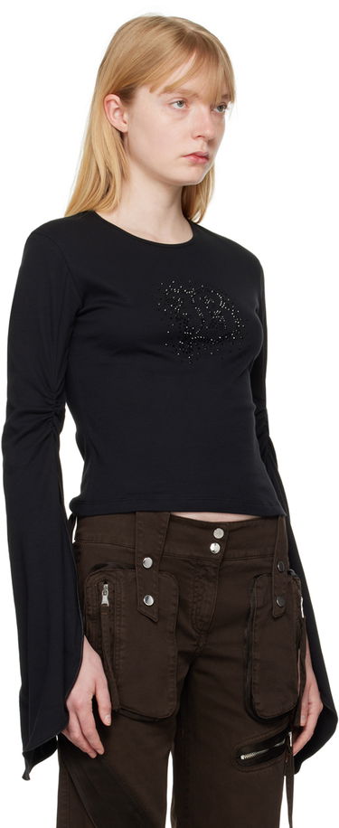 Tričko Blumarine White Crystal-Cut Long Sleeve T-Shirt Biela | P444T034A, 4
