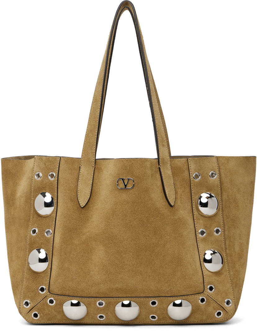 Tote bag Valentino Medium Nellcôte Suede Studded Tote Béžová | 7W2B0R88JET