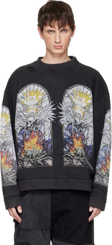 Mikina Who Decides War Distressed Stained Glass Winged Skull Flame Pullover Sweatshirt Čierna | 1110580002FW25, 0
