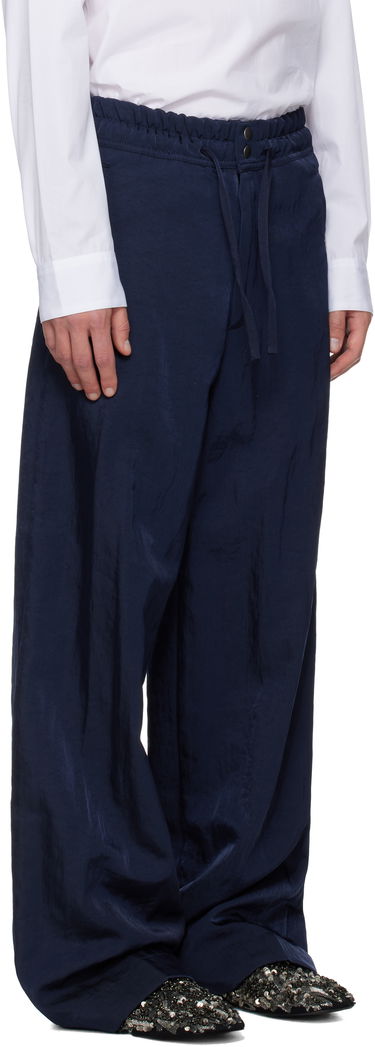 Nohavice Dries Van Noten Dries Van Noten Twill Wide-Leg Drawstring Trousers Navy | 252-020993-2328, 1