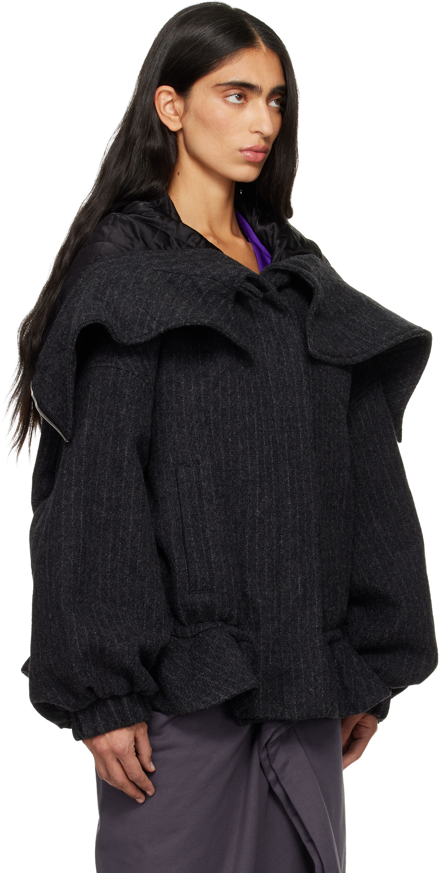 Bunda Dries Van Noten Dries Van Noten Pinstripe Wool Melton Layered Collar Jacket Šedá | 252-010526-2042, 1